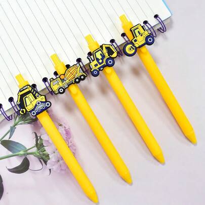 12pcs Construction Vehicle Theme Ballpoint Pens, Suitable For School, Office, Diary And Gifts, Back To School Season, Construction Vehicle Sticker Pens