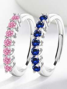 1pc Minimalist Luxury Micro-Inlaid Zirconia Open Ring, Elegant 7-Princess Colorful Adjustable Band Ring, Suitable For Daily, Party, Holiday Decoration & Wear - Ring - View 2