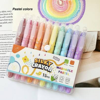 10 piezas de crayones de cera de colores con giro y borrado, brillantes y pasteles - suaves, lavables, de gel, fáciles de mezclar, excelentes para libros de colorear, proyectos de arte y útiles escolares