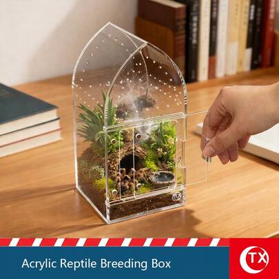 TX 1 pieza Caja de cría de araña saltarina acrílica creativa, terrario micro transparente para observación conveniente de 360° del comportamiento de las mascotas, adecuado para criar pequeños reptiles o invertebrados, diseño de apertura frontal magnética para alimentación y limpieza fáciles, con múltiples orificios de ventilación para evitar la fuga, perfecto hogar para tu araña saltarina