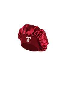 1顶儿童字母图案睡帽，窄檐弹力缎面光滑面料，舒适透气。 - 酒紅色 - 查看 10