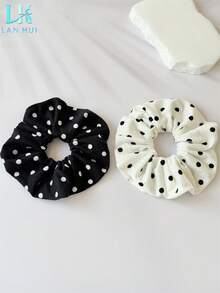 4 piezas de scrunchies grandes elegantes de algodón puro con estampado de lunares para mujer, lazos para coleta y moño, adecuados para salidas diarias, vacaciones en la playa, fiestas festivas, decoración de peinados, accesorios de ropa, bandas elásticas de goma de estilo bohemio elegante - Multicolor - Ver 6