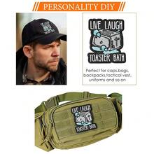 1 件装“Live Laugh”烤面包机图案浴室贴片，刺绣魔术贴贴片，趣味表情包贴片，适用于战术背包、狗背带、军用背心、健身包、帽子、头盔 - A - 查看 8