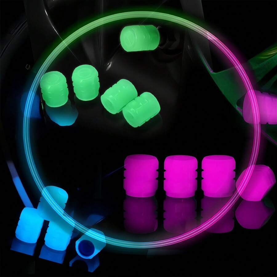 4 piezas Tapas de válvula universales que brillan en la oscuridad, cubiertas luminosas para el vástago de la válvula para automóviles, vehículos eléctricos, motocicletas, bicicletas, luces de advertencia de para conducción nocturna, se ajusta a todos los vehículos