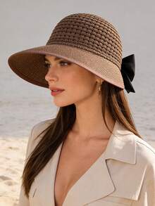 1pc Women's Summer Hat, Sun Protection Hat, Beach Hat, Wide Brim Hat, Solid Color Large Brim Sun Hat, Suitable For Daily Use,Vacation - MZ1650X - View 4