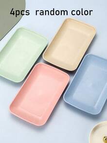 4pcs Rectangular Plastic Plates, 4 Colors, Creative Nordic Style Dinner Plates, Dessert Plates, Snack Dishes, Fruit Trays, Random Color - Multicolor - View 9