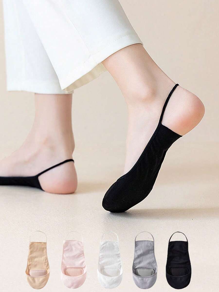 5双装女士夏季透气短袜，超短薄隐形袜，适合搭配高跟鞋