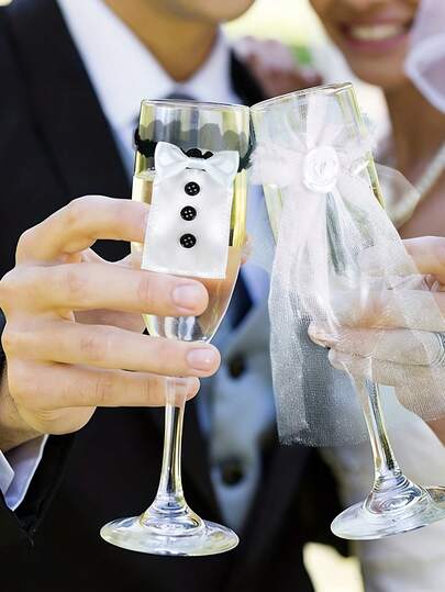 2 piezas/par, Copas de vino para novia y novio, adornos de copas de champán, decoración para boda, ducha nupcial, accesorios para fotos, decoración de mesa de boda, regalo pequeño creativo, accesorio para fiestas, regalo de cumpleaños, adorno de artesanía, regalo