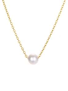 1 chiếc dây chuyền vàng tối giản thanh lịch với mặt dây chuyền ngọc trai giả, thích hợp để đeo hàng ngày. - Vàng - Xem 3