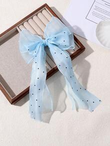 1pc Girls' Sweet Polka Dot Mesh Bow Ribbon Hair Clip, Versatile Daily Wear - Multicolor - View 6