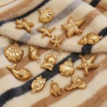 Bộ 10 mặt dây chuyền hình động vật và đại dương bằng thép không gỉ 304 mạ vàng 18K, gồm sao biển/vỏ sò/rùa/voi/cú, dùng để tự làm vòng cổ, vòng tay và trang sức. Không gây dị ứng và chống gỉ. - mặt dây chuyền - Xem 5