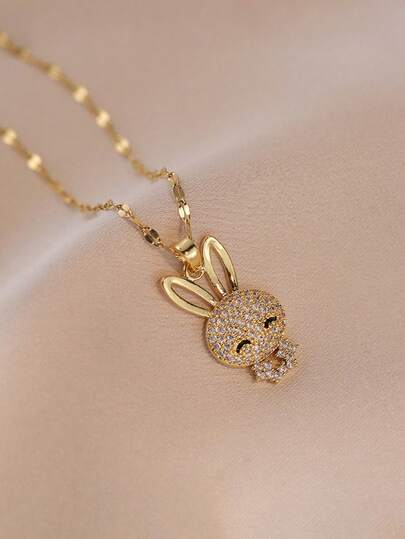 A Design Inspired Light Luxury Rhinestone Fashionable Cartoon Rabbit Pendant Necklace That Is Versatile And Suitable For Daily Commuting And Festivals (Box Not Included)