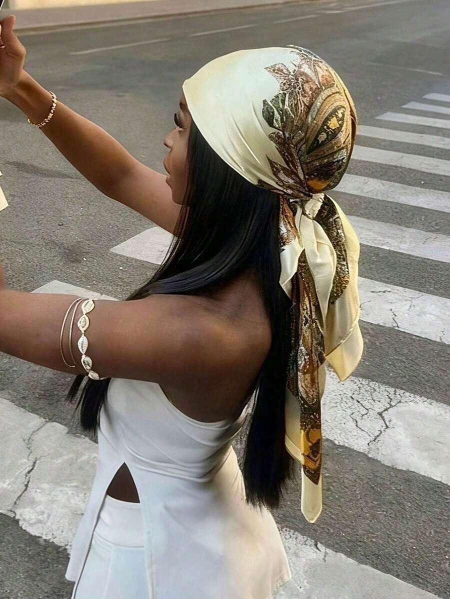 1pc Minimalist Printed Satin Scarf, New Spring Fashion Accessory Scarf, Suitable For Women, Can Be Used As A Waistband, Bag Decoration, Ribbon, Headband Or Scarf, An Ideal Choice To Enhance Your Overall Look - 彩色 - 查看 1