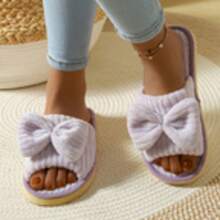 Fashionable Striped Bow Slip-On Mute Foam Slide Sandals - Women's Slippers - View 4