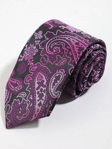 1条男士经典佩斯利花纹领带，黑橙紫图案西装领带，适合商务、派对和日常穿着。 - 彩色 - 查看 3