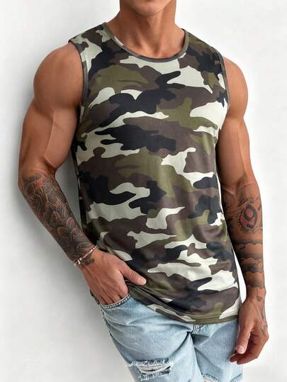 Men's Casual Camouflage Sleeveless Vest, Suitable For Daily Commute And Outdoor Activities, Summer