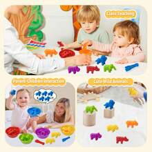 Wild Animal Baby Clip Toy, Animal Color Sorting Cups, 3+ Years Old, Infant Hand-Eye Coordination Training Educational Tool - Multicolor - View 4