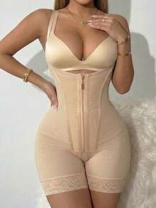 1pc Colombia Shapewear, Double Compression Abdominal Shaping Bodysuit, Postpartum Butt Lifting Compression Garment - Apricot - View 4