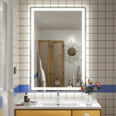 Espejo Luz Led De Pared Tocador Baño Touch Cambio 3 Luces Rectángulo