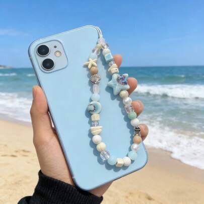创意沙滩风手机挂绳，可爱串珠手机吊坠，装饰性手机配件，女士小礼物
