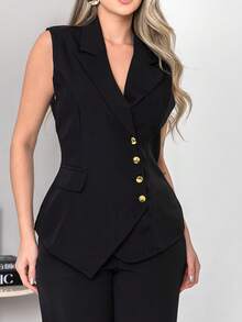 New Tailored Set Consisting Of Vest And Wide-Leg Trousers C6608 - Black - View 5