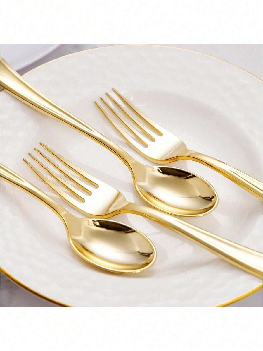 Bộ dao nĩa mạ vàng 6/12 món, nĩa chắc chắn (6,8 inch) và thìa (6,9 inch) - Màu vàng - Xem 1