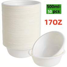 Bộ 2/50/100 bát giấy dùng một lần 17oz/500ml, chất liệu bền chắc và có thể phân hủy sinh học, làm từ mía tự nhiên, thích hợp đựng salad, tráng miệng, sữa, ngũ cốc. - trắng - Xem 8