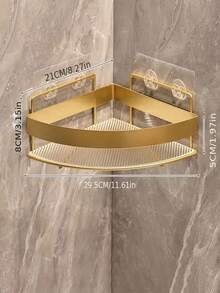 Luxury Bathroom Triangular Corner Shelf, No Drilling Wall Mounted Shower Caddy, Acrylic & Metal Storage Rack, Waterproof Rustproof Organizer For Shampoo Soap Cosmetics, Space Saving Corner Shelving For Bathroom Kitchen Toilet, Modern Golden Clear Design, Strong Adhesive Easy Installation, Home Storage Essentials - Gold - View 7