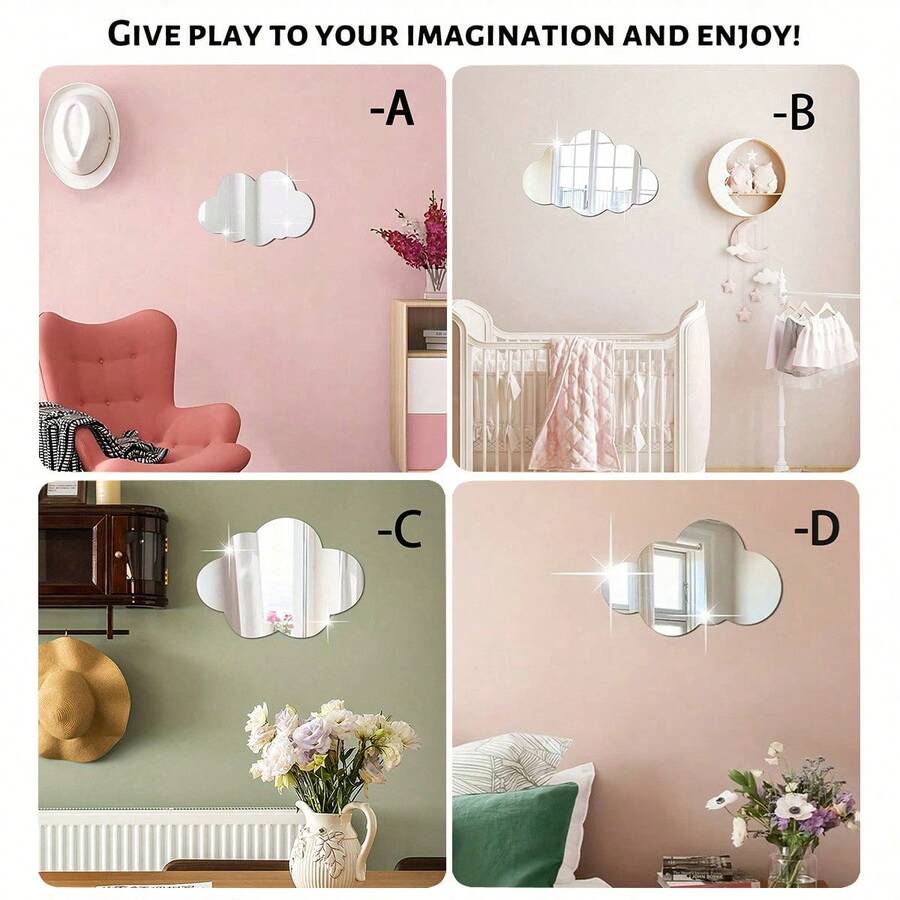 1pc Contemporary Cloud-Shaped Frameless Mirror, Horizontal Matte Surface, Polystyrene Material, Shatterproof High-Definition Mirror, Suitable For Desktop Decor, No Power Needed, Asymmetrical Floral Theme - 2mm - View 1