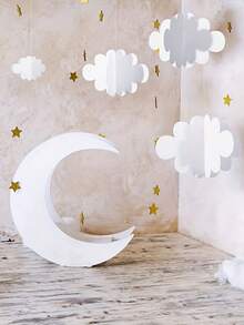 16 piezas/set Adornos de nube 3D en fieltro blanco, perfectos para colgar del techo o las paredes, ideales para decoraciones de fiestas, aptos para uso interior y exterior, excelentes para duchas, bodas, cumpleaños y eventos festivos - Blanco - Ver 4