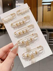 8枚珍珠胸针，女士女孩服装连衣裙裤子裙子开衫领子，仿珍珠胸针，女士裤子延长别针（无卡片） - 彩色 - 查看 2