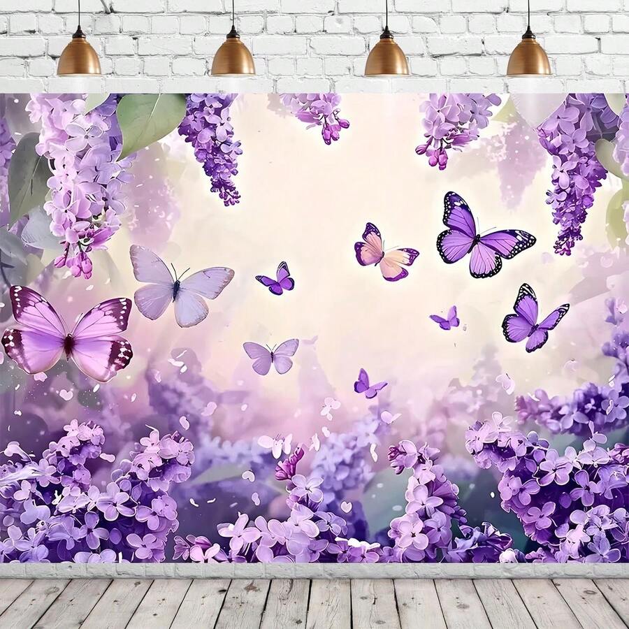One 2d Plane, Elegant Purple Theme Birthday Banner, Polyester Material And Multifunctional Decorative Background-Suitable For Family And Outdoor Activities In The Garden Studio, With Various Sizes And Scenes To Choose From. - 17 - View 1