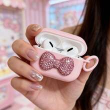 闪亮水钻蝴蝶结苹果手机壳，全覆盖玫瑰粉/奶油白保护套，兼容苹果1/2、Pro、3、Pro 2、4、Pro 3 - 粉紅色 - 查看 4