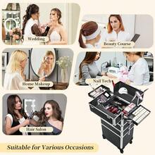 Luminpool 4 In 1 Beauty Case Rolling Cosmetics Organiser Makeup Vanity Case Lockable Hairdressing Trolley Black - 黑色 - 查看 7