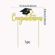 1 pieza Decoración de tarta Congrats Grad con brillo dorado - Decoraciones para fiesta de graduación Clase de 2026, Inserción de gorra brillante para celebración de graduación - ¡Felicidades por tu graduación! - View 5