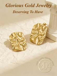 Geometric Rectangle Gold Rivet Earrings - Asymmetrical Hammered, Thick And Bold, Square Earrings Suitable For Women, Fashionable - Multicolor - View 1