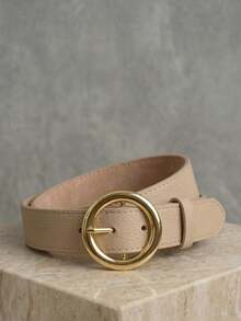 Women's Belt Set With Gold Metal Polka Dots, Synthetic Leather, Minimalist, Fashion Blogger Style, Unisex, Daily Use, Simple, Casual, 2024, Popular, Beautiful, Seasonal, Black, White, Brown, Caramel, Pink, Current Size, Stitched, Occasional, Versatile, Decorative, Vintage, 247 - 黑色/米色 - 查看 3