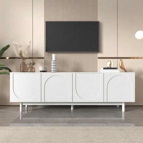 Modern White TV Unit – 175 X 38 X 56 Cm, Adjustable Shelves, Light And Low TV Unit, Embodying A Luxurious Style. - White - View 1