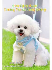 Bộ dây đeo cho thú cưng hình cánh thiên thần dễ thương, họa tiết kẻ caro xanh dương, dây đeo có thể điều chỉnh cho chó nhỏ và mèo. - Màu xanh nhạt - Xem 6