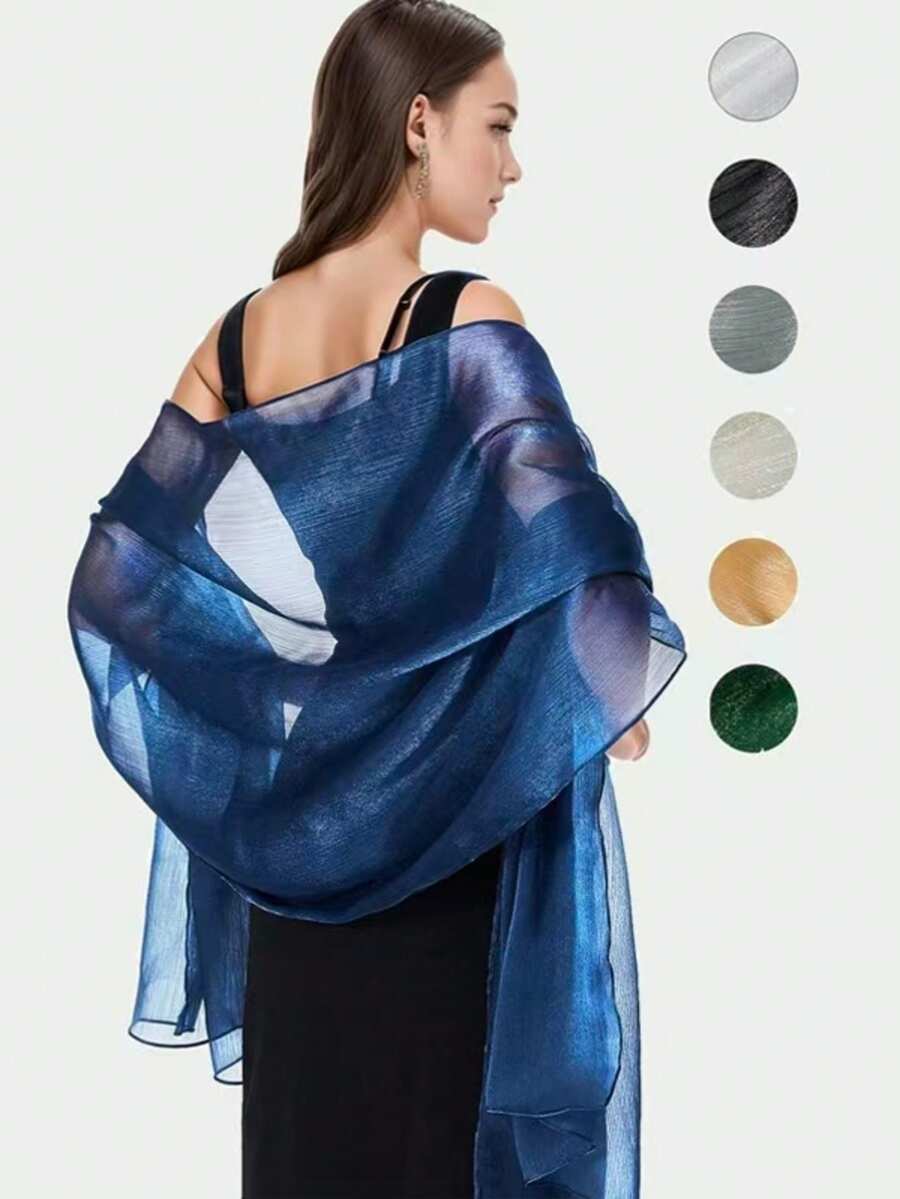 1件装 时尚优雅度假风蓝色闪光晚礼服 派对新娘云朵肩设计 适合女士日常度假及晚宴穿着 尺寸：200*68厘米/78*26.5英寸 - 彩色 - 查看 1