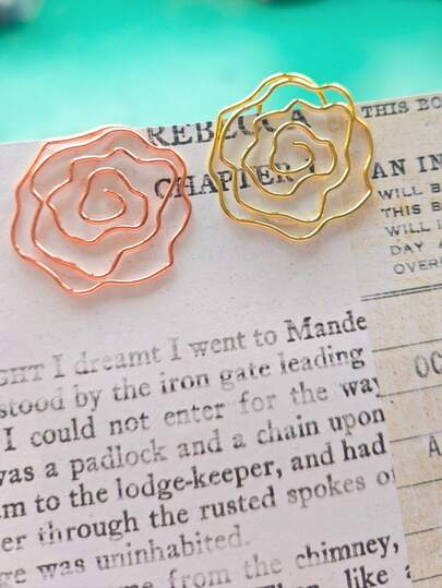 10/20pcs Rose Gold Metal Bookmarks, Floral Shaped Stationery Creative Student Gifts Paper Clips