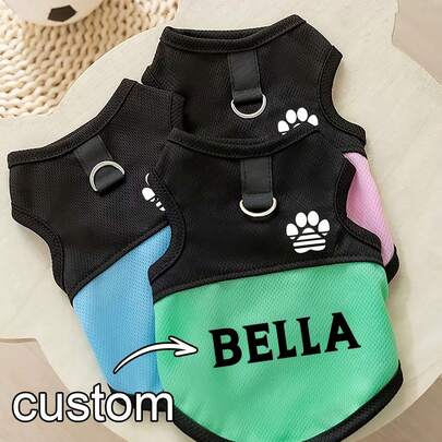 Áo khoác lưới cho thú cưng (1 chiếc), quần áo thú cưng có thể tùy chỉnh, thiết kế dễ thương, thoáng khí, thoải mái, phù hợp cho mùa xuân, phù hợp cho chó nhỏ, áo khoác cho mèo có họa tiết dấu chân và vòng móc dây xích, quần áo thú cưng nhẹ có thể tùy chỉnh, đồ dùng cho thú cưng.