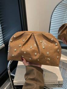 2026 Early Spring Rivet Pleated Clutch Bag, Fashion Minimalist Versatile Cross-Border - Brown - View 1
