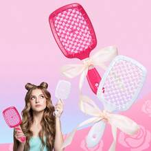 Bows Grid Comb With Loose Hair Design, Hollowed-Out Structure, Ergonomic Handle, Anti-Static, Reduces Hair Breakage, Easy To Clean, Suitable For All Hair Types, Curly Hair, Straight Hair, Loose Hair, Oily Hair. Travel Equipment, Hair Care Tools, Hair Styling Products, Multi-Functional Hair Brush, Suitable For Hair Salons, Barber Shops, And Home Use - Multicolor - View 3