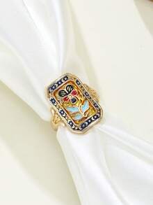 Eterna Glow Retro Bohemian Style Luxury Elegant Colorful Carved Pattern Ring For Casual Attire Vintage Promise Ring For Engagement Wedding Anniversary Daily Wear - Ring - View 2