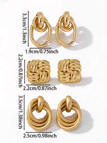 3 Pairs/Set Fashionable Minimalist Delicate Gold Metal Geometric Earring Set, Suitable For Casual, Vacation, Date, Party And Event Wear, Summer Beach Holiday Earring Set - Gold - View 6