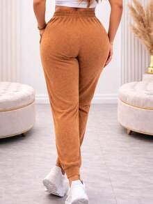 Women's High-Waisted Jogger Pants - Warm, Soft, And Comfortable - 摩卡棕 - 查看 2