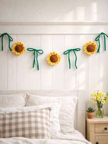 1件向日葵蝴蝶结旗帜装饰，编织花卉旗帜，波西米亚农舍风格，花卉挂绳，可爱房间装饰，家居派对婚礼节日拍照背景，适用于客厅卧室宿舍公寓入口，春夏节日庆典装饰，乔迁礼物 - 彩色 - 查看 7