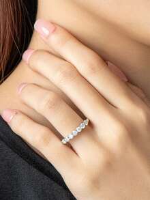 XUJIA 1 chiếc nhẫn cưới nữ bằng bạc sterling 925 đính 7 viên đá Moissanite tròn 3mm, kiểu dáng thời trang, thích hợp làm quà tặng kỷ niệm/sinh nhật. - Bạc - Xem 5