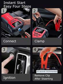 Air Compressor Jump Starter, Power Bank - Fast Phone Charging, Car Battery Charger, Emergency LED Light, Rapid Inflation, Tire Pressure Detection, Portable 12V Car Battery Booster - Multicolor - View 5